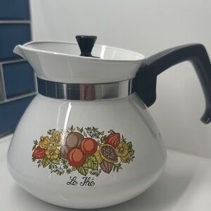 Corning Ware Vintage SPICE OF LIFE White Teapot Floral Accents Corningware
